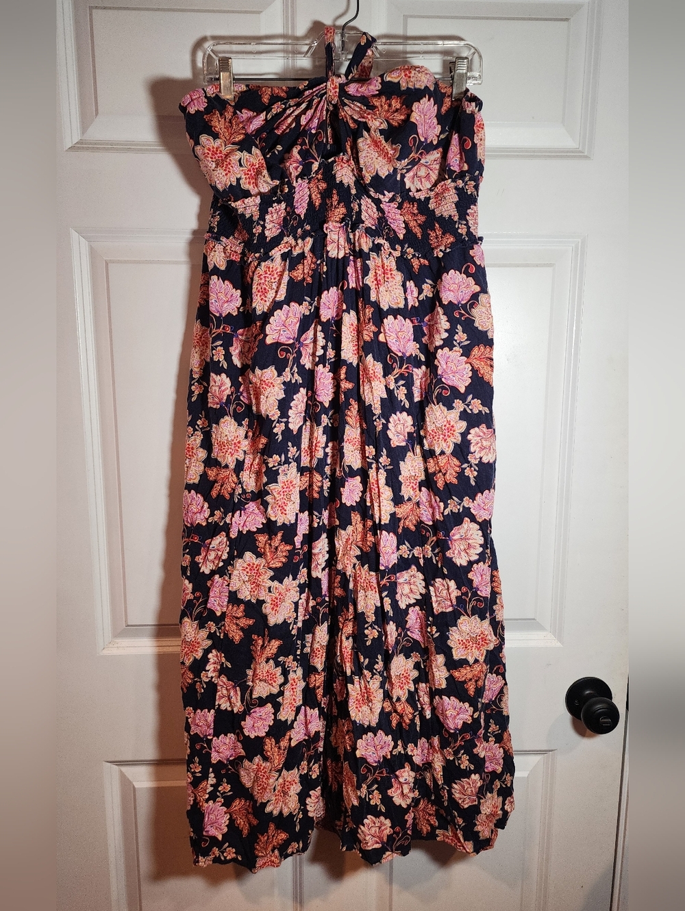 Old Navy Halter Floral Midi Dress in Navy with Pink & Coral Blooms XL